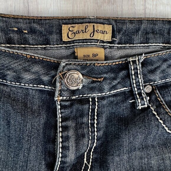 EARL Stretch Denim Rhinestone Embroidered Straight Leg Jeans 8P 8 Petite - Picture 3 of 8